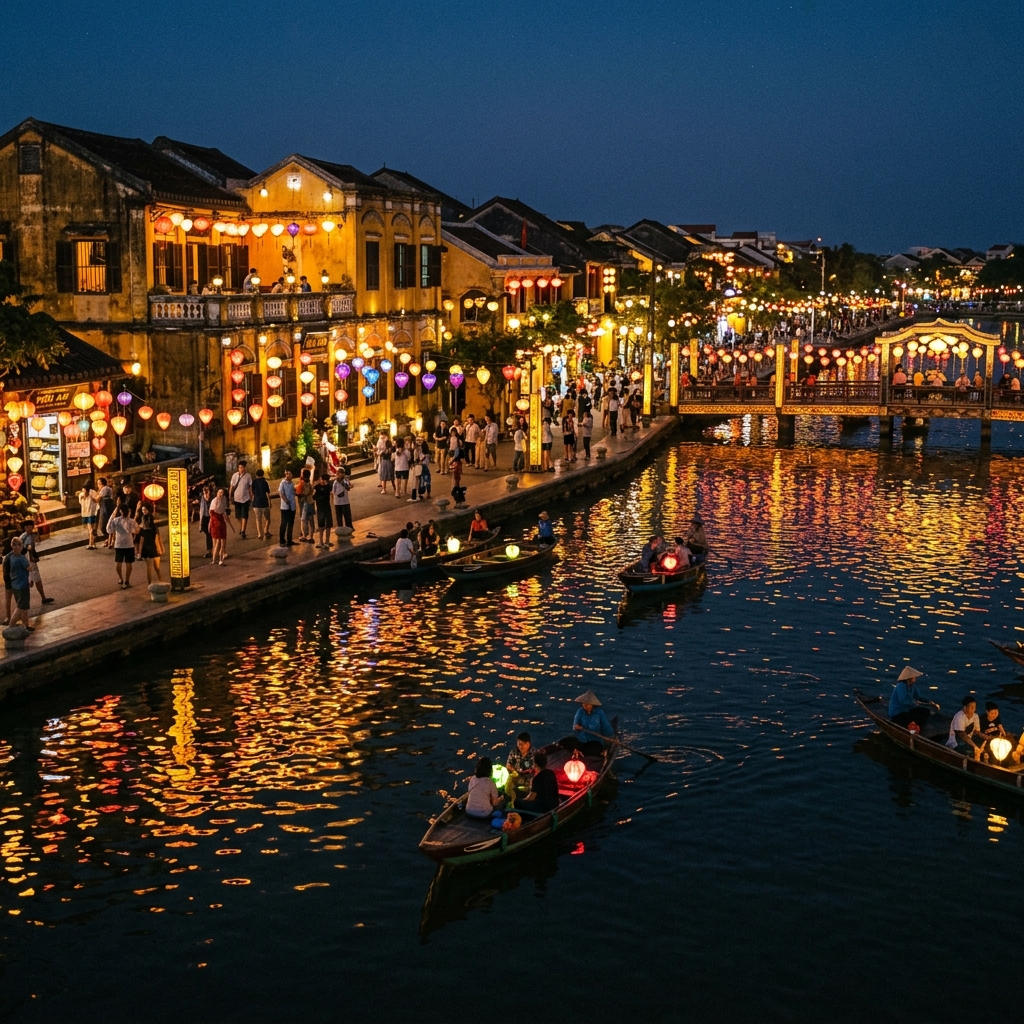 Hoi An lanterns reflecting in Thu Bon River